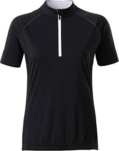 James & Nicholson Damen Ladies' Bike-T Half Zip T-Shirt, Schwarz (Black/White), Medium von James & Nicholson