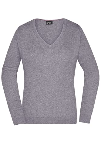 James & Nicholson Damen V-Pullover - Leichter Strickpullover in hochwertiger Ausführung | Farbe: Grey-Heather | Grösse: S von James & Nicholson