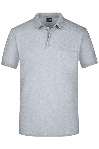 James & Nicholson Herren Piqué Polo mit Brusttasche - Hochwertiges Poloshirt für Beruf & Freizeit | Farbe: Grey-Heather | Grösse: L von James & Nicholson