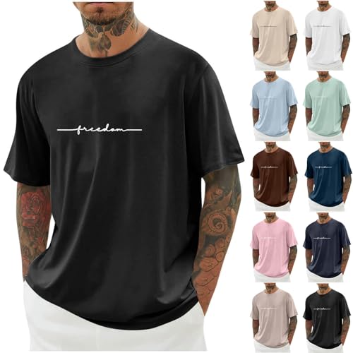 Oversized Tshirt Herren Mode Sommer Kurzarm Rundhals T-Shirt mit Kreativen Buchstaben Vintage Drucken Casual Lose Oberteile Baumwolle Lang Tops Shirt Männer Sportshirts Sale Angebote SchwarzL von Jamicy