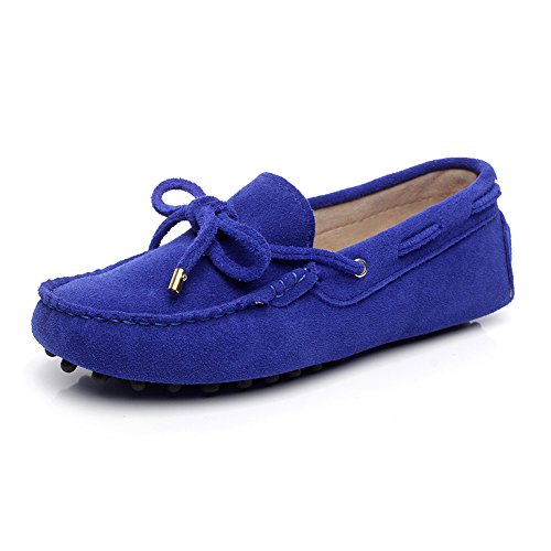 Jamron Damen Klassisch Wildleder Krawatte Loafers Gemütlich Handgefertigt Mokassins Slippers Königsblau 24208-2 EU39.5 von Jamron