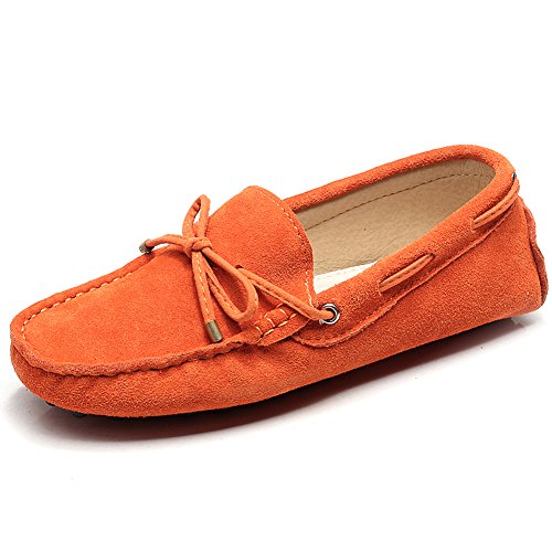 Jamron Damen Klassisch Wildleder Krawatte Loafers Gemütlich Handgefertigt Mokassins Slippers Orange 24208-2 EU38 von Jamron