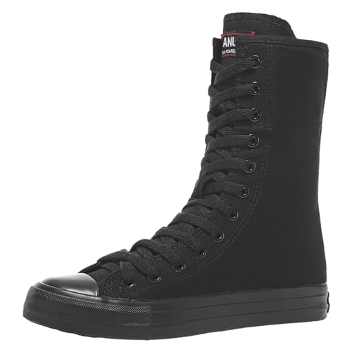 Jamron Damen Mädchen Halbschaft Schnüren Segeltuch Stiefel mit Reißverschluss Lässige High Top Canvas Sneakers Schwarz SN531 EU39.5 Jamron Damen Mädchen Halbschaft Schnüren Segeltuch Stiefel mit Reißverschluss Lässige High Top Canvas Sneakers Schwarz SN531 EU39.5 von Jamron