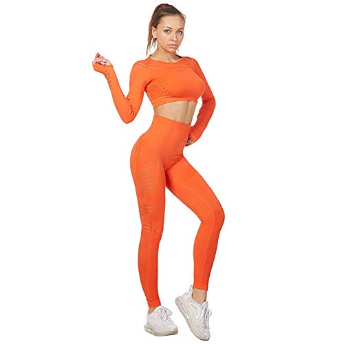 Jamron Damen Stretch Yoga Kleidung Set Crop Top+Leggings 2PCS Trainingsanzug Gym Fitness Activewear SN05405 Orange M von Jamron