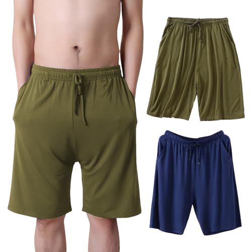 Jamron Herren Übergröße 2er Pack Kurze Schlafanzughose Pyjamahose Dehnbare Leicht Schlafshorts Freizeithose mit Taschen Armeegrün + Marineblau 6XL von Jamron