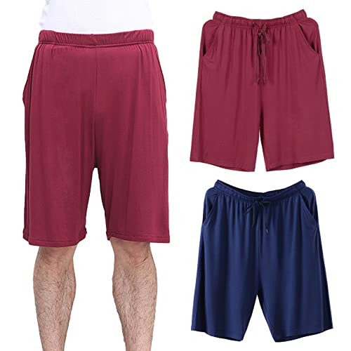 Jamron Herren Übergröße 2er Pack Kurze Schlafanzughose Pyjamahose Dehnbare Leicht Schlafshorts Freizeithose mit Taschen Burgund + Marineblau 4XL von Jamron