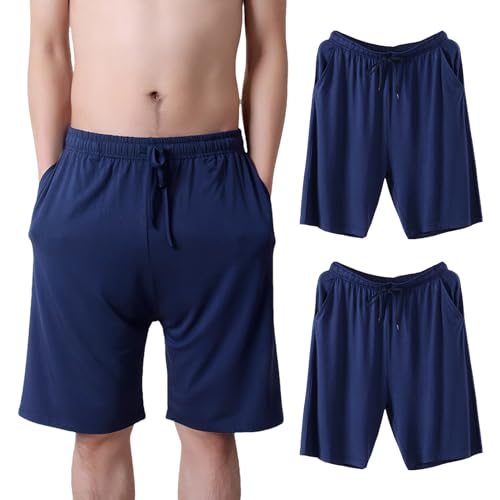 Jamron Herren Übergröße 2er Pack Kurze Schlafanzughose Pyjamahose Dehnbare Leicht Schlafshorts Freizeithose mit Taschen Marineblau + Marineblau 5XL von Jamron