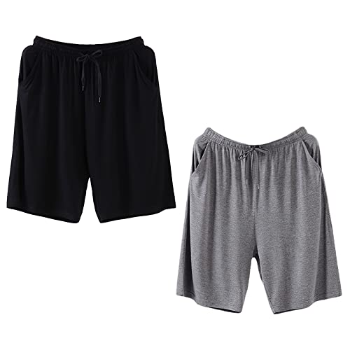 Jamron Herren Übergröße 2er Pack Kurze Schlafanzughose Pyjamahose Dehnbare Leicht Schlafshorts Freizeithose mit Taschen Schwarz + Dunkelgrau 3XL von Jamron