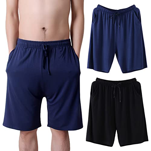 Jamron Herren Übergröße 2er Pack Kurze Schlafanzughose Pyjamahose Dehnbare Leicht Schlafshorts Freizeithose mit Taschen Schwarz + Marineblau 6XL von Jamron