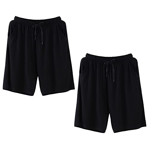 Jamron Herren Übergröße 2er Pack Kurze Schlafanzughose Pyjamahose Dehnbare Leicht Schlafshorts Freizeithose mit Taschen Schwarz + Schwarz 5XL von Jamron