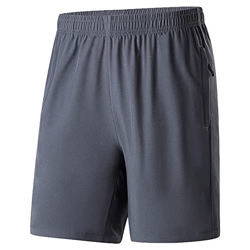 Jamron Herren Übergröße Sport Shorts Gym Fitness Trainingsshorts mit Reißverschluss Taschen Leicht Casual Shorts Grau 3XL von Jamron