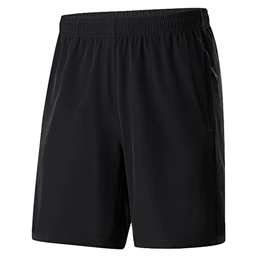 Jamron Herren Übergröße Sport Shorts Gym Fitness Trainingsshorts mit Reißverschluss Taschen Leicht Casual Shorts Schwarz 4XL von Jamron