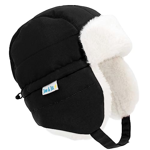 Jan & Jul Warme Winddichte Trapper Wintermütze für Kinder (XL: 5-12J, Schwarz) von Jan & Jul