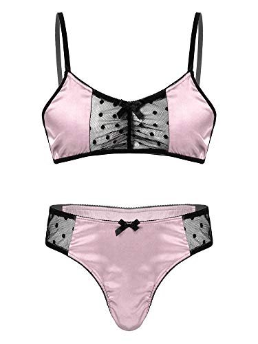 JanJean Herren Dessous Set Satin BH Tops + Sissy Panties Höschen Nachtwäsche Crossdresser Kleidungsets Reizwäsche Unterwäsche 15+ Stil Rosa XXL von JanJean