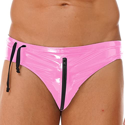 JanJean Herren Wetlook Tanga Low Rise Slips Lack Leder String Erotisch Unteräwsche mit Reißverschluss Unterhose Reizwäsche Rosa XL von JanJean