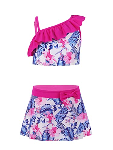 JanJean Mädchen Badeanzug Hawaii Blumen Drucken Bademode Kleid Bikini Tankini Strandkleidung Gr. 98 104 116 128 140 152 164 Rose Rot 158-164 von JanJean