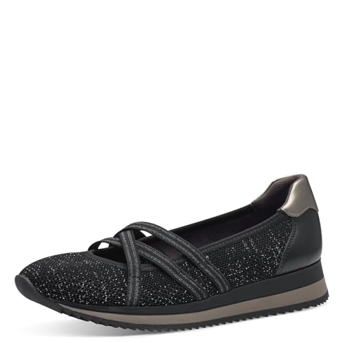 Jana Damen Ballerinas mit Riemen Vegan, Schwarz (Black/Pewter), 38 EU von Jana