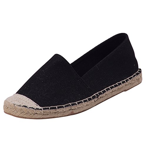 Japanwelt Damen Espadrilles Glitzer Canvas Schwarz - Flache Slipper Sommerschuhe Abendgarderobe Größe 39 von Japanwelt