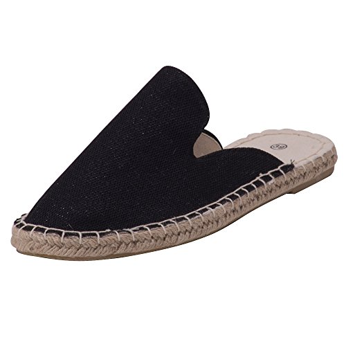 Japanwelt Damen Glitzer Espadrilles Canvas Pantoffeln Schwarz - Flache Slipper Sommerschuhe Clogs Größe 42 von Japanwelt