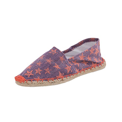 Japanwelt Espadrilles Canvas Damen und Herren Sterne Muster Orange-Lila Sommerlatschen Slipper Größe 39 von Japanwelt