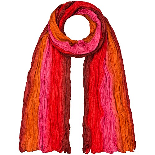 Japanwelt Seidentuch elegantes Damen Halstuch Crash-Schal 100% Seide silkroad 90 x 180 cm Verlauf Rot Pink Orange von Japanwelt