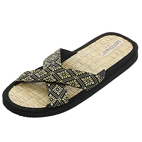 Japanwelt Zimtlatschen LesTôngs X-Brokat - offene Zimtsandalen für Damen und Herren - leichte & gesunde Zimtsohle - Zimtschuhe für den Sommer in Schwarz 37/38 von Japanwelt