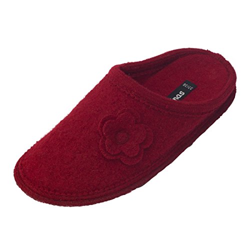 Warme Filzpantoffeln Damen - Slipper 100% Reine Schafwolle - Winter-Hausschuhe Zum Reinschlüpfen - Wollwalk Filzsohle, 39/40 EU, Dunkelrot von Japanwelt