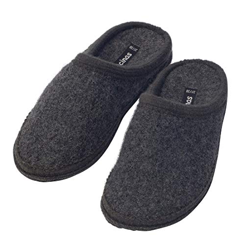 Warme Hausschuhe Damen - Filzpantoffeln aus Schafswolle Flache Slipper Pantoffeln Größe 37-42 EU - Winterhausschuhe, 37/38 EU, Anthrazit von Japanwelt