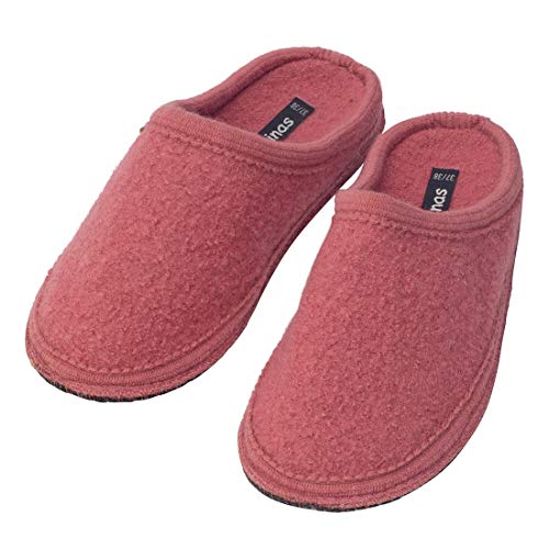 Warme Hausschuhe Damen - Filzpantoffeln aus Schafswolle Flache Slipper Pantoffeln Größe 37-42 EU - Winterhausschuhe, 41/42 EU, Altrosa von Japanwelt