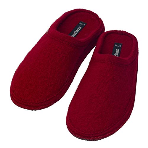 bacinas warme Filz Hausschuhe Damen Dunkel-Rot - Flache Filzpantoffeln Schafswolle Slipper 37/38 von Japanwelt