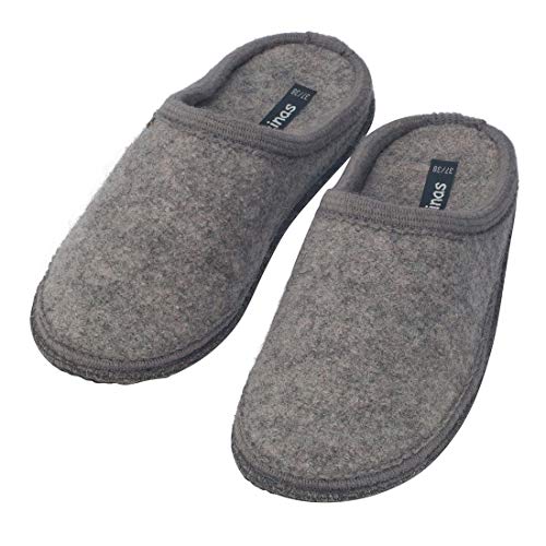 bacinas warme Filz Hausschuhe Damen Hellgrau - Flache Filzpantoffeln Schafswolle Slipper 39/40 von Japanwelt