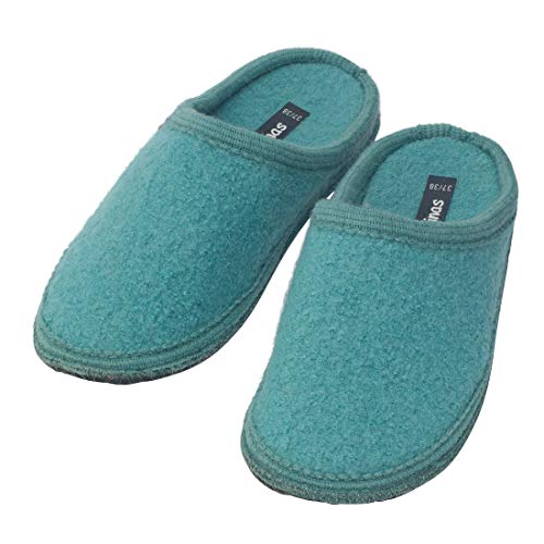 bacinas warme Filz Hausschuhe Damen Türkis - Flache Filzpantoffeln Schafswolle Slipper 37/38 von Japanwelt