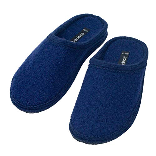 bacinas warme Filz Hausschuhe für Damen Dunkel-Blau - Flache Filzpantoffeln Schafswolle Slipper 35/36 von Japanwelt