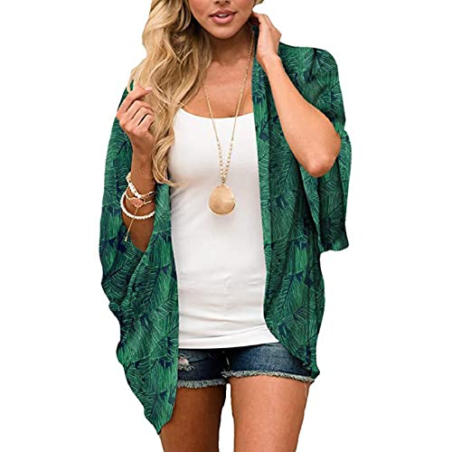 Jarseila Damen Cardigan Chiffon Bolero Florale Kimono Sommer Strand Bikini Cover Up Lose Bluse Tops Boho Leicht Casual 3/4 Ärmel Leichte Beachwear #G-Grün XXL von Jarseila