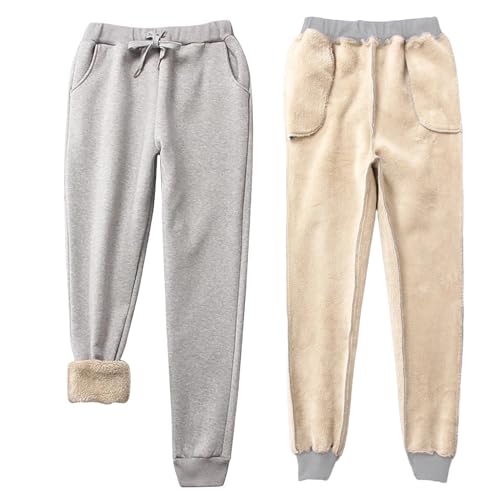 Jarseila Jogginghose Herren Winter Warme Sweatpants Fleece Verdickung Lounge Hose Fitness Trainingshose Flauschig Fleecehose Unisex Grau XL von Jarseila