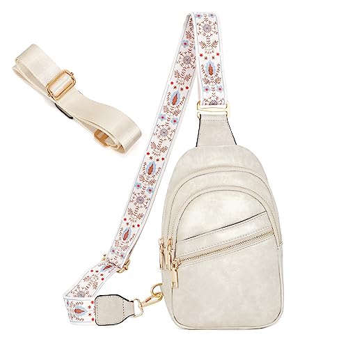 JASGOOD Sling Bag für Damen, Kunstleder, Brusttasche, Umhängetasche, kleiner Sling-Rucksack für Reisen, Hüfttasche, C-weiß-grau, Einheitsgröße von JasGood