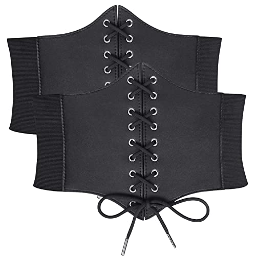 JasGood 2 Stück Damen Korsett Gürtel Schnürkorsett Elastischen Breiten Band, Gebundener Waspie Taille Gürtel Hüftgurt für Damen,Schwarz/Schwarz,103cm(Anzug für Taille 98cm-109cm) von JasGood