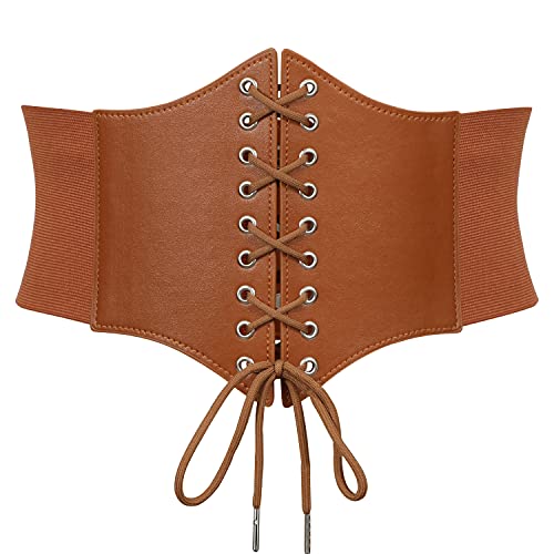 JasGood Damen Korsett Gürtel Schnürkorsett Elastischen Breiten Band, Gebundener Waspie Taille Gürtel Hüftgurt für Damen,Braun,65cm(Anzug für Taille 60cm-66cm) von JasGood