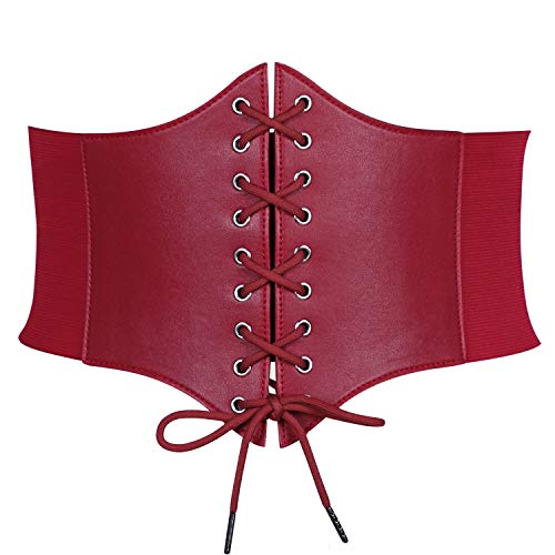 JasGood Damen Korsett Gürtel Schnürkorsett Elastischen Breiten Band, Gebundener Waspie Taille Gürtel Hüftgurt für Damen,Rot,103cm(Anzug für Taille 98cm-109cm) von JasGood