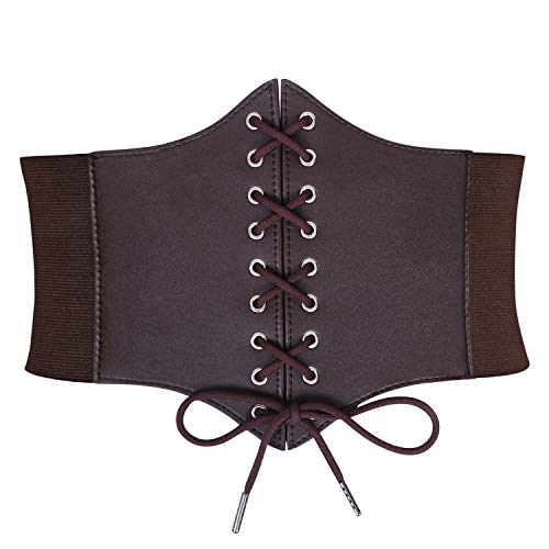 JasGood Damen Korsett Gürtel Schnürkorsett Elastischen Breiten Band, Gebundener Waspie Taille Gürtel Hüftgurt für Damen,Kaffee,78cm(Anzug für Taille 73cm-78cm) von JasGood