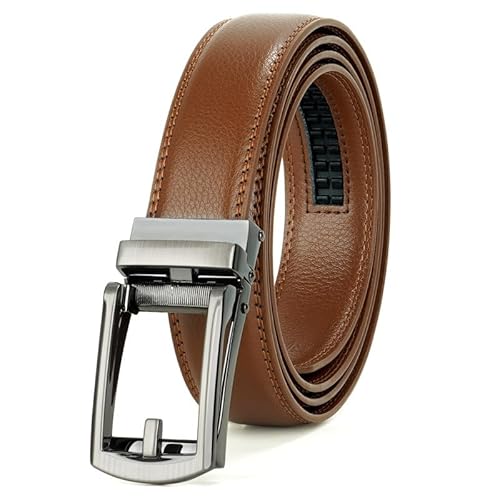 JasGood Herren Ledergürtel Automatische Ratsche Gürtel für Herren Leder Gürtel 33mm Breit mit Verstellbarer Automatische Schnalle für Anzug Geschäft Lässig,Braun,145cm von JasGood