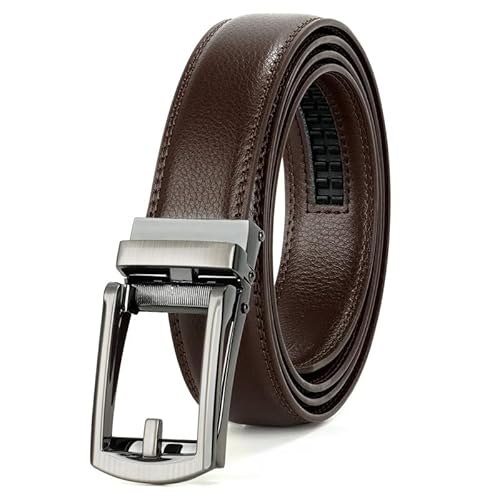 JasGood Herren Ledergürtel Automatische Ratsche Gürtel für Herren Leder Gürtel 33mm Breit mit Verstellbarer Automatische Schnalle für Anzug Geschäft Lässig,Kaffee,145cm von JasGood