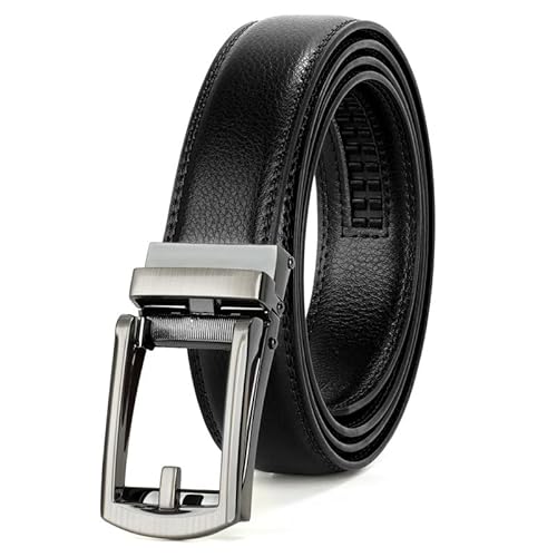 JasGood Herren Ledergürtel Automatische Ratsche Gürtel für Herren Leder Gürtel 33mm Breit mit Verstellbarer Automatische Schnalle für Anzug Geschäft Lässig,Schwarz,115cm von JasGood