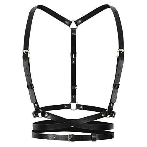 JasGood Punk Leder Body Harness Taillenkette Gürtel Schwarz Brust Ketten Zubehör für Damen und Mädchen von JasGood