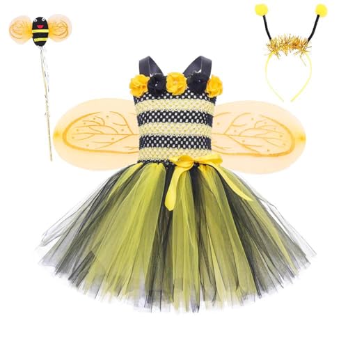 Festliches Kleid Mädchen,Kleine Biene Prinzessin Tutu Kleid,Mode ärmellos Tüllkleid Mit Zubehör,Streifen Farbblock Ballkleid für Mädchen Geburtstagsfeier,Halloween Party Kleine Biene Kostüm von Jaskdconsy