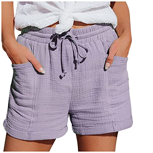 Jaskdconsy Damen Shorts Kordelzug Stretch Weite lose Kurze Hose mit Taschen Sommer Mode Lässige Musselin Hose mit hoher Taille Gerades Bein Sport Lässige Lockere Shorts mit Kordelzug mit Taschen von Jaskdconsy