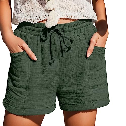 Jaskdconsy Damen Shorts Kordelzug Stretch Weite lose Kurze Hose mit Taschen Sommer Mode Lässige Musselin Hose mit hoher Taille Gerades Bein Sport Lässige Lockere Shorts mit Kordelzug mit Taschen von Jaskdconsy