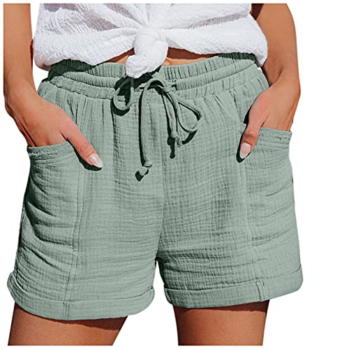 Jaskdconsy Damen Shorts Kordelzug Stretch Weite lose Kurze Hose mit Taschen Sommer Mode Lässige Musselin Hose mit hoher Taille Gerades Bein Sport Lässige Lockere Shorts mit Kordelzug mit Taschen von Jaskdconsy