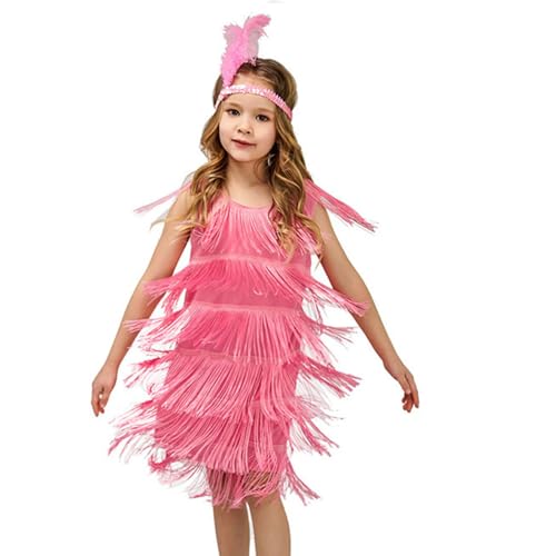 Kleid Mädchen,20er Jahre Kleid Damen Pailletten Fransenkleid Spaghettiträger Kurz Latein Tanzkleid Rundhals Ärmellos Prinzessin Kleid,Einfarbiges Partykleid,Rundhals Ballkleid,Mode Abendkleid von Jaskdconsy