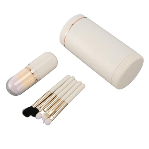 Jauarta 6-in-1-Make-up-Pinsel-Set, Tragbares Synthetisches Kosmetikpinsel-Set für Foundation, Blending, Puder, Lidschatten, mit Spiegel (Weiß) von Jauarta